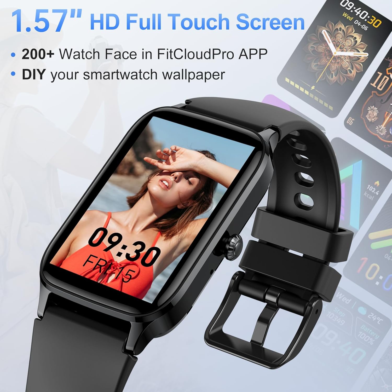 Smart Watch for Men Women, 1.57" Smartwatch (Answer/Make Call) , Fitness Tracker with 110+ Sport Modes, Heart Rate/Sleep Monitor, IP68 Waterproof, Bluetooth Calls, Smartwatches for Android iOS Black - Image 2